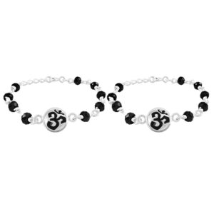 Om symbol design Baby nazariya in pure silver with black beads