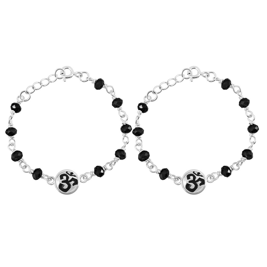 Om symbol design Baby nazariya in pure silver with black beads Om symbol design Baby nazariya in pure silver with black beads