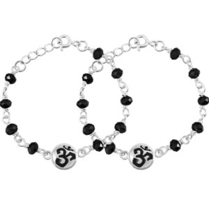 Om symbol design Baby nazariya in pure silver with black beads