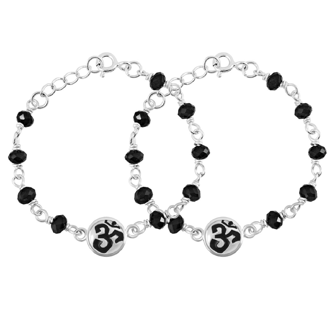 Om symbol design Baby nazariya in pure silver with black beads Om symbol design Baby nazariya in pure silver with black beads