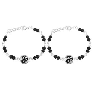 Om symbol design Baby nazariya in pure silver with black beads