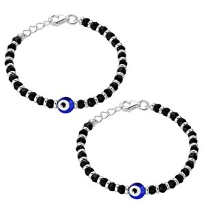 Baby nazariya bracelet with evil eye & black beads in silver