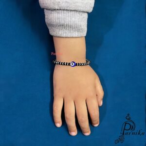 Baby nazariya bracelet with evil eye & black beads in silver