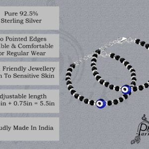 Baby nazariya bracelet with evil eye & black beads in silver