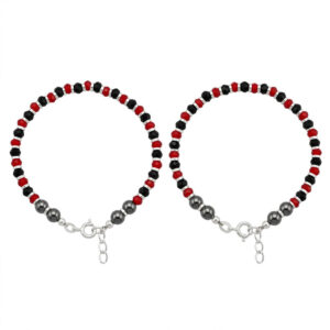 Pure silver baby nazariya bracelet with red and black beads in 92.5 silver