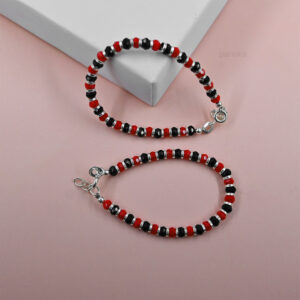 Pure silver baby nazariya bracelet with red and black beads in 92.5 silver