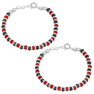 Pure silver baby nazariya bracelet with red and black beads in 92.5 silver