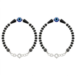 Baby nazariya bracelet with evil eye & black beads in silver