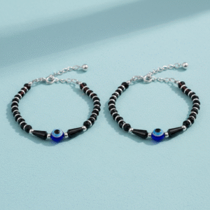 Baby nazariya bracelet with evil eye & black beads in silver