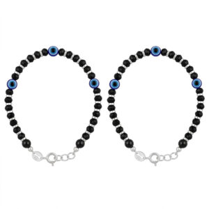 Baby nazariya in silver with 3 evil eyes and black beads