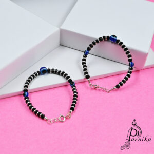 Baby nazariya in silver with 3 evil eyes and black beads