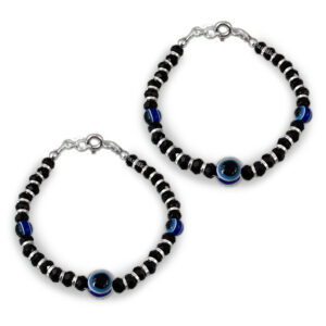 Baby nazariya in silver with 3 evil eyes and black beads
