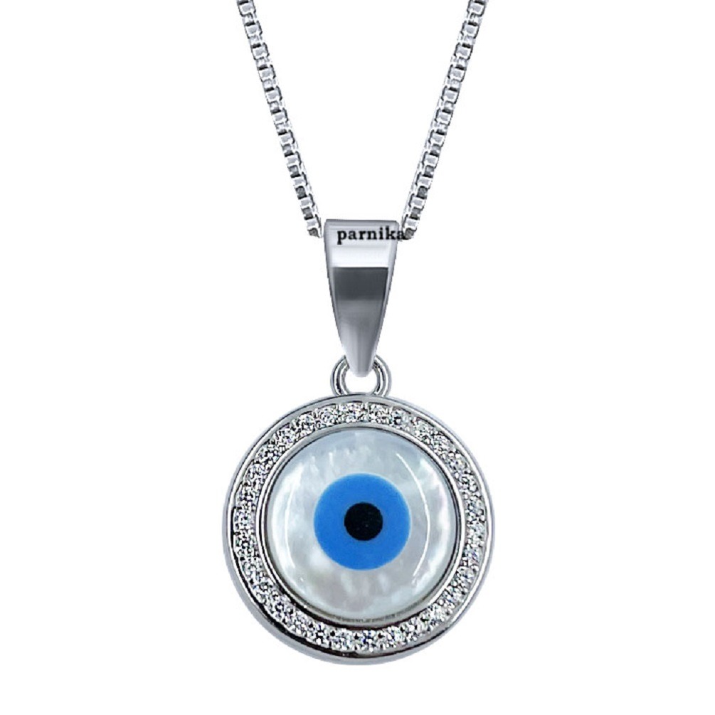 Round Evil eye design with cz solitaire pendent in pure silver Round Evil eye design with cz solitaire pendent in pure silver