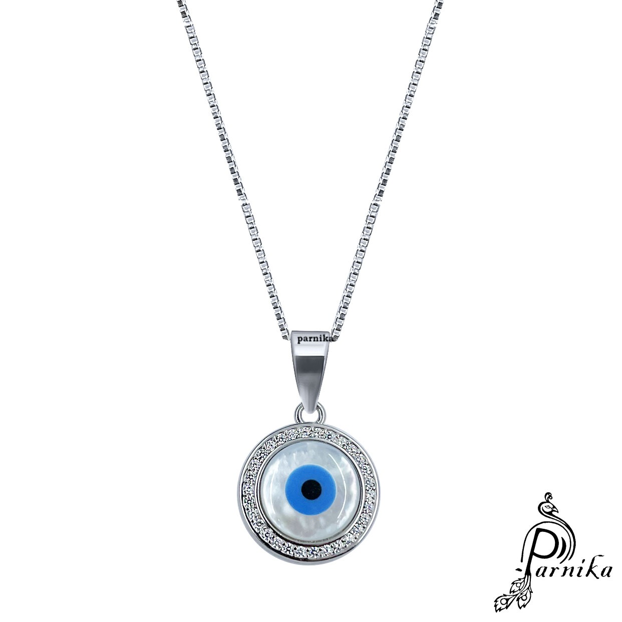 Round Evil eye design with cz solitaire pendent in pure silver Round Evil eye design with cz solitaire pendent in pure silver