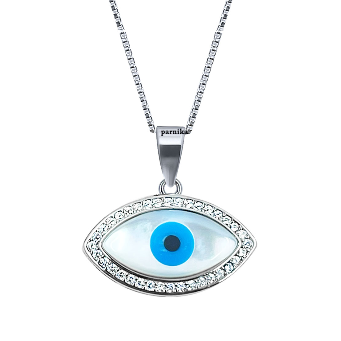 MJPD0053 1 Evil eye Zircons studded eye shape pendent in 92.5 certified pure silver from parnika