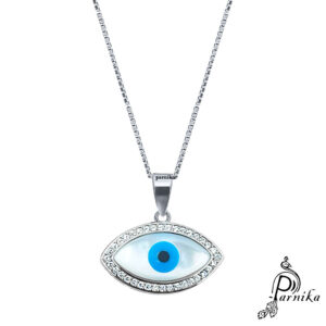 Evil eye Zircons studded eye shape pendent in 92.5 certified pure silver from parnika