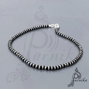 Adjustable silver nazariya anklet payal with black & silver beads