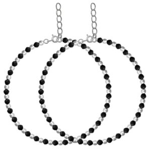 Adjustable silver nazariya anklet payal with black & silver beads