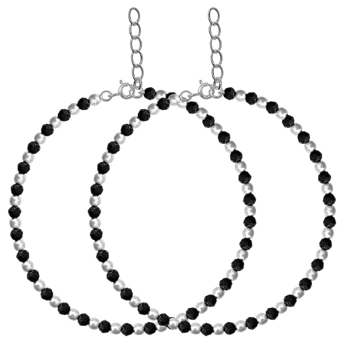 Adjustable silver nazariya anklet payal with black & silver beads Adjustable silver nazariya anklet payal with black & silver beads