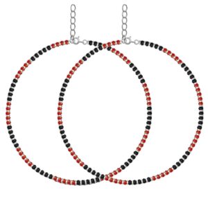 Adjustable silver nazariya anklet payal with black & red beads