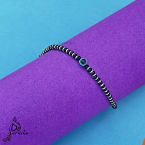 Adjustable silver nazariya anklet with evil eye and black beads