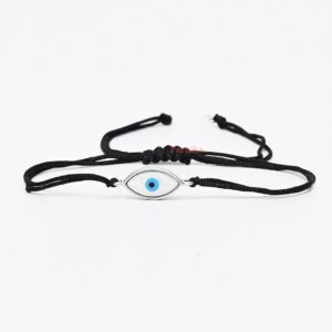 Silver evil eye for protection with black adjustable thread