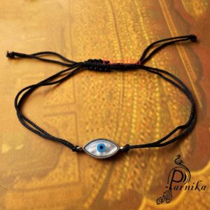 Silver evil eye for protection with black adjustable thread