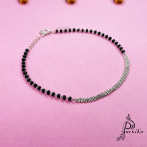 Black beads silver nazariya anklet