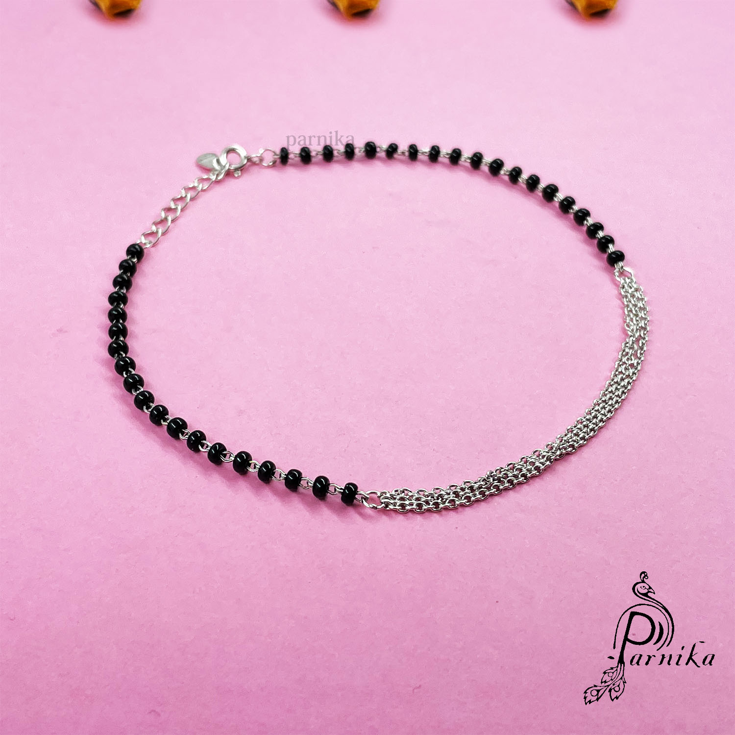 Black beads silver nazariya anklet Black beads silver nazariya anklet