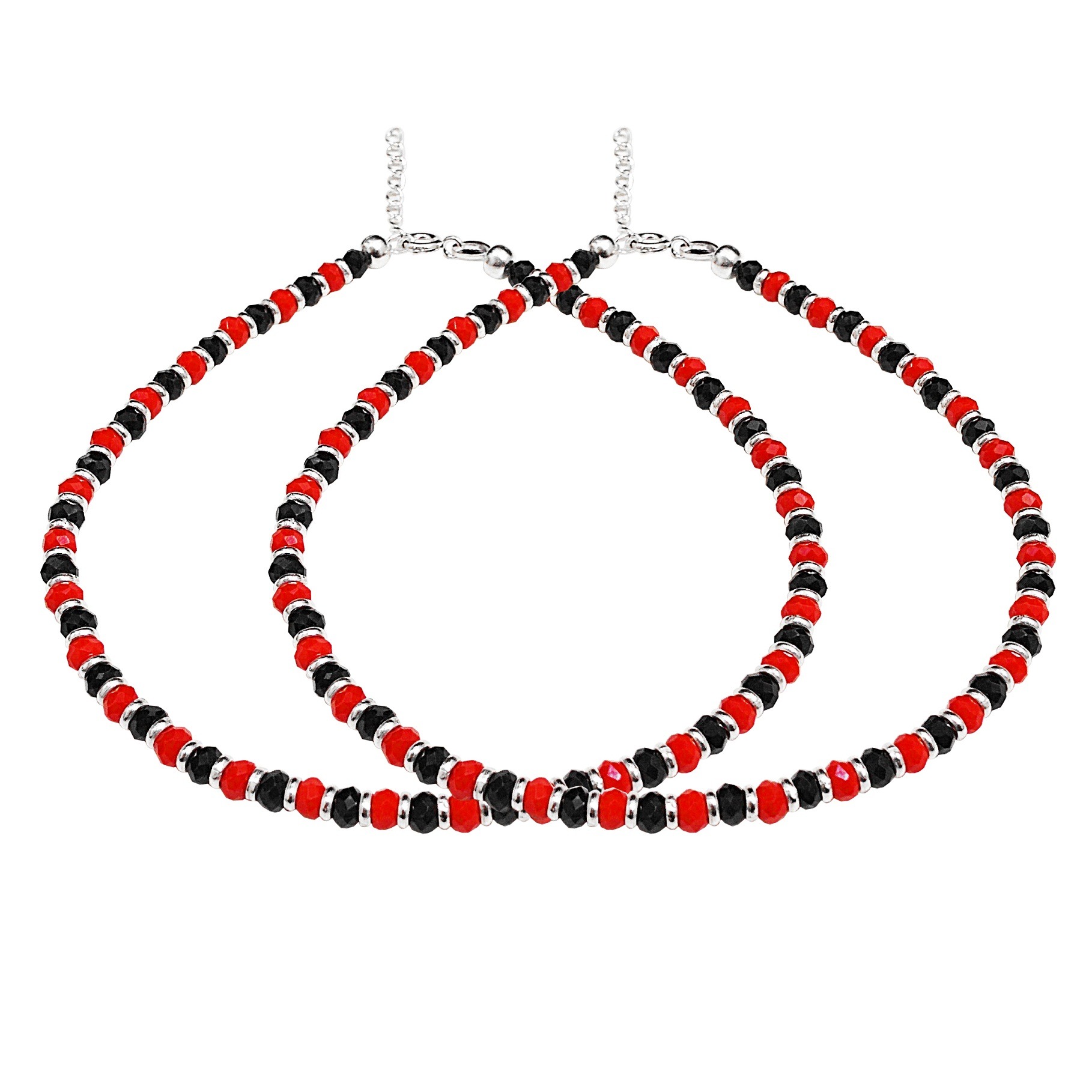 Adjustable silver nazariya anklet payal with black & red beads Adjustable silver nazariya anklet payal with black & red beads