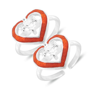 Pure silver toe ring with white gemstone heart pattern for women