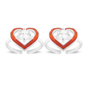 Pure silver toe ring with white gemstone heart pattern for women