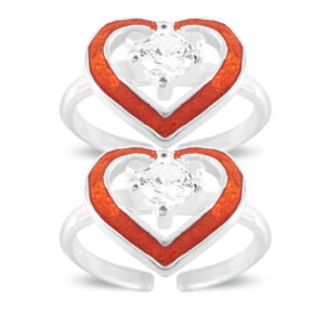 Pure silver toe ring with white gemstone heart pattern for women