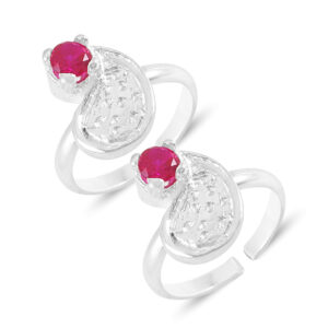 Keri pattern toe ring with pink gemstone for women