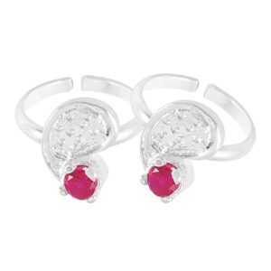 Keri pattern toe ring with pink gemstone for women