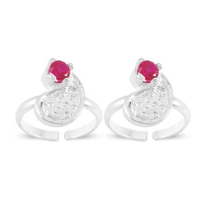 Keri pattern toe ring with pink gemstone for women