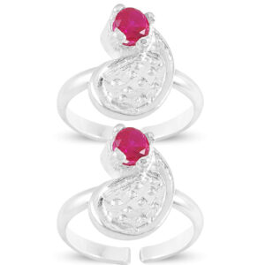 Keri pattern toe ring with pink gemstone for women