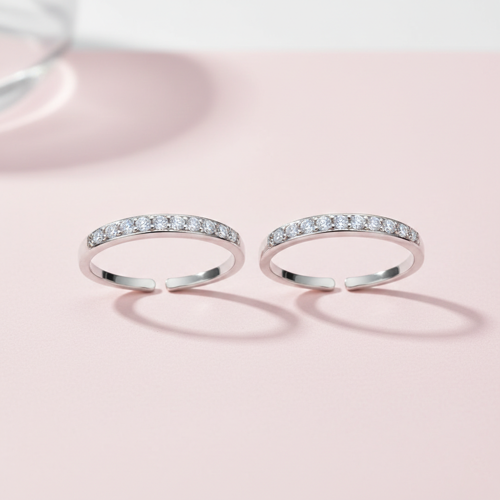 MJTR0167 03 Single line cz stone studded toe ring for women