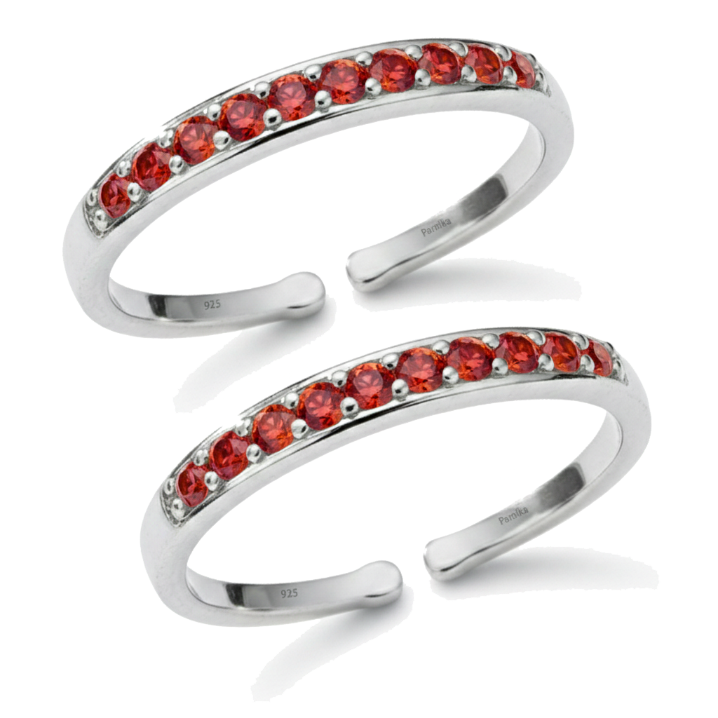 In Line Zirconia Stone CZ Adjustable Leg Thumb Toe Ring In Silver (Red) In Line Zirconia Stone CZ Adjustable Leg Thumb Toe Ring In Silver Red