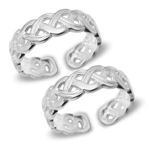 Net pattern silver toe ring plain