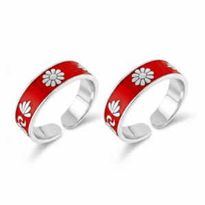 Red enamel antique pattern pure silver toe ring