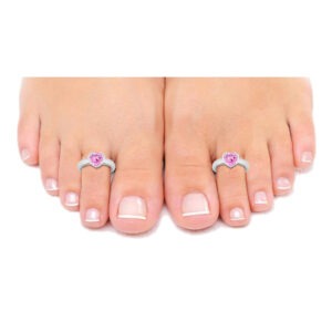 heart design pink stone silver toe ring for women