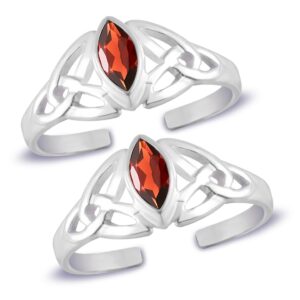 Toe ring with red gemstone oval in pure silver