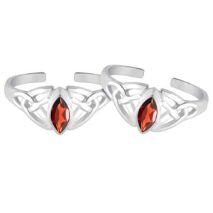 Toe ring with red gemstone oval in pure silver