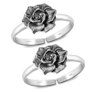 Antique pure silver oxidized flower toe ring
