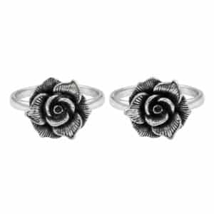 Antique pure silver oxidized flower toe ring