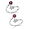 Top open silver toe ring with two stones red and white