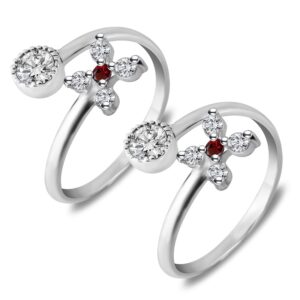Top Open Floral Design Silver Toe Ring With Zirconia Stones