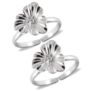 flower pattern silver toe ring