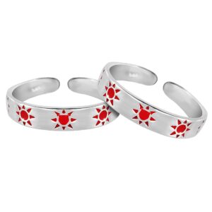 Plain silver toe ring with red enamel